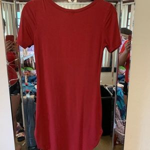 Burgundy short dress.